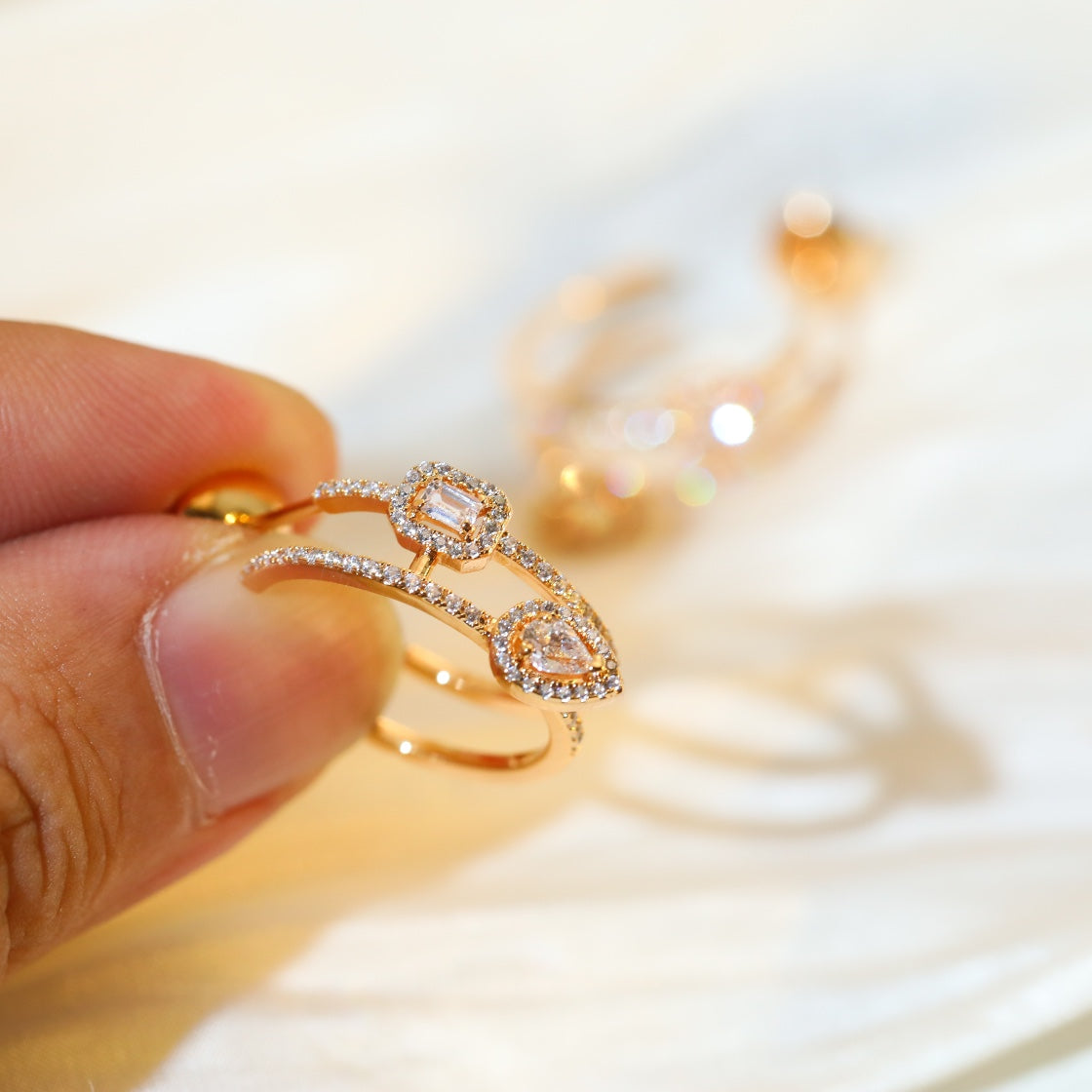 [ElanLuxe Jewelry]CREOLES MY TWIN 2 RANGS SILVER DIAMOND EARRINGS