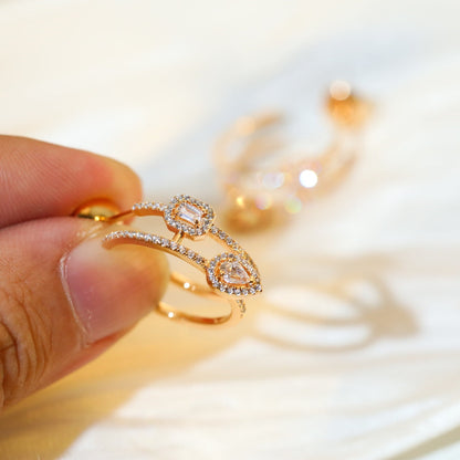 [ElanLuxe Jewelry]CREOLES MY TWIN 2 RANGS SILVER DIAMOND EARRINGS