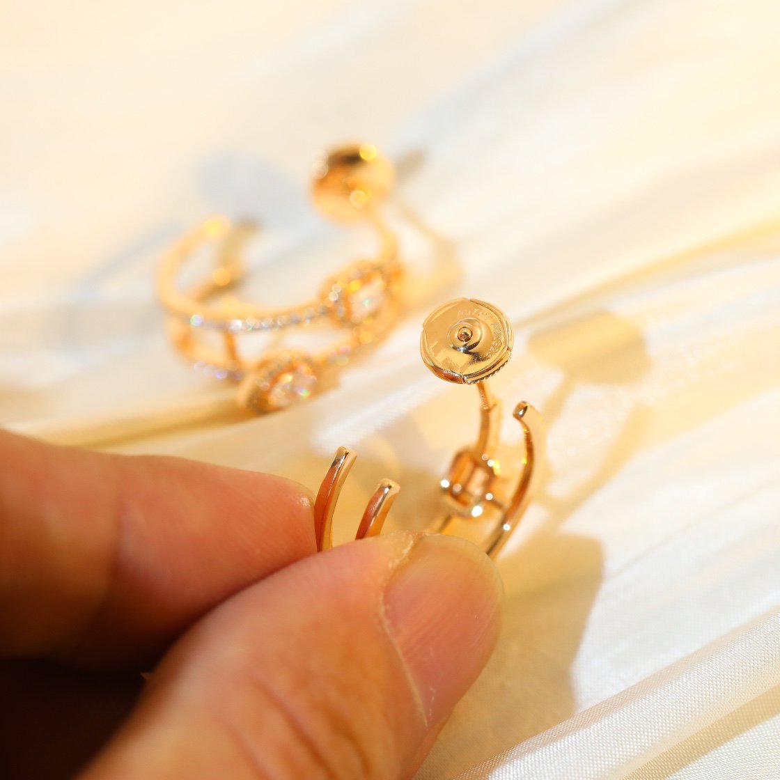 [ElanLuxe Jewelry]CREOLES MY TWIN 2 RANGS SILVER DIAMOND EARRINGS