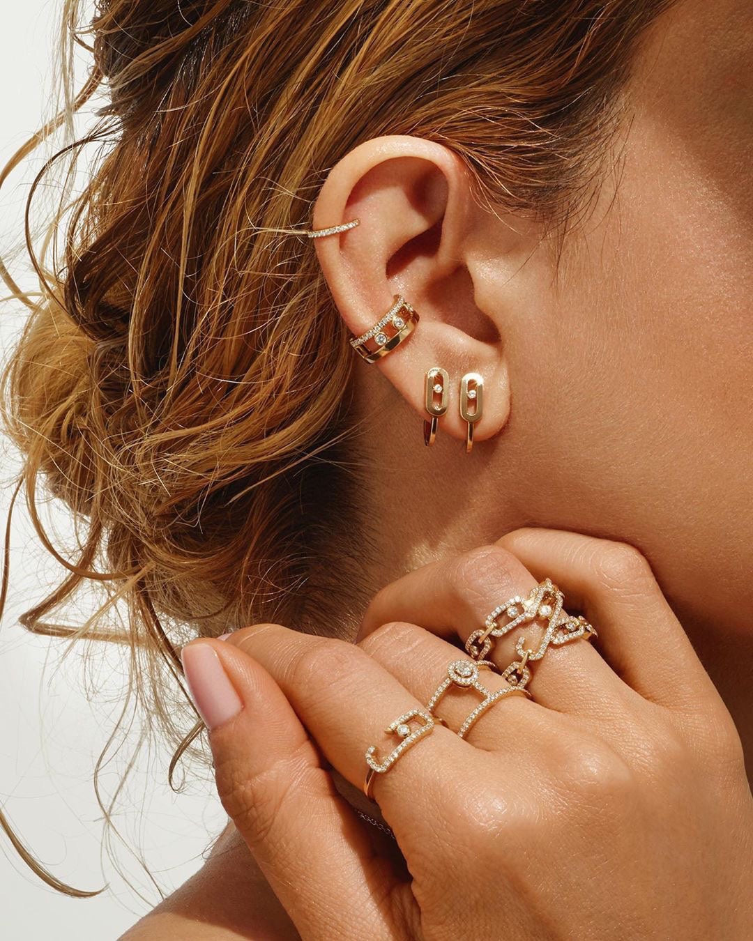 [ElanLuxe Jewelry]CREOLES MOVE UNO MINI 1 DIAMOND EARRINGS