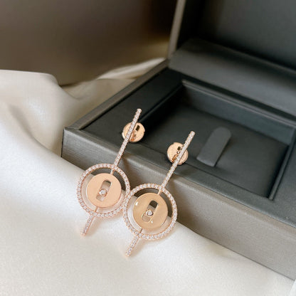 [ElanLuxe Jewelry]LUCKY MOVE ARROW PINK GOLD DIAMOND EARRINGS