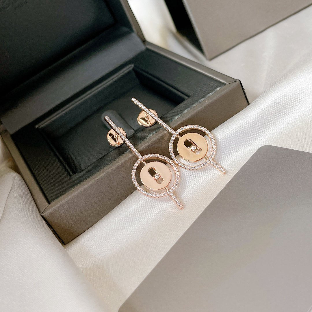 [ElanLuxe Jewelry]LUCKY MOVE ARROW PINK GOLD DIAMOND EARRINGS