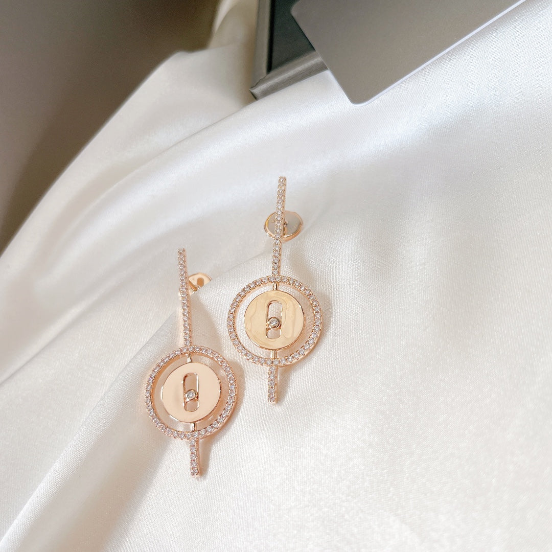 [ElanLuxe Jewelry]LUCKY MOVE ARROW PINK GOLD DIAMOND EARRINGS