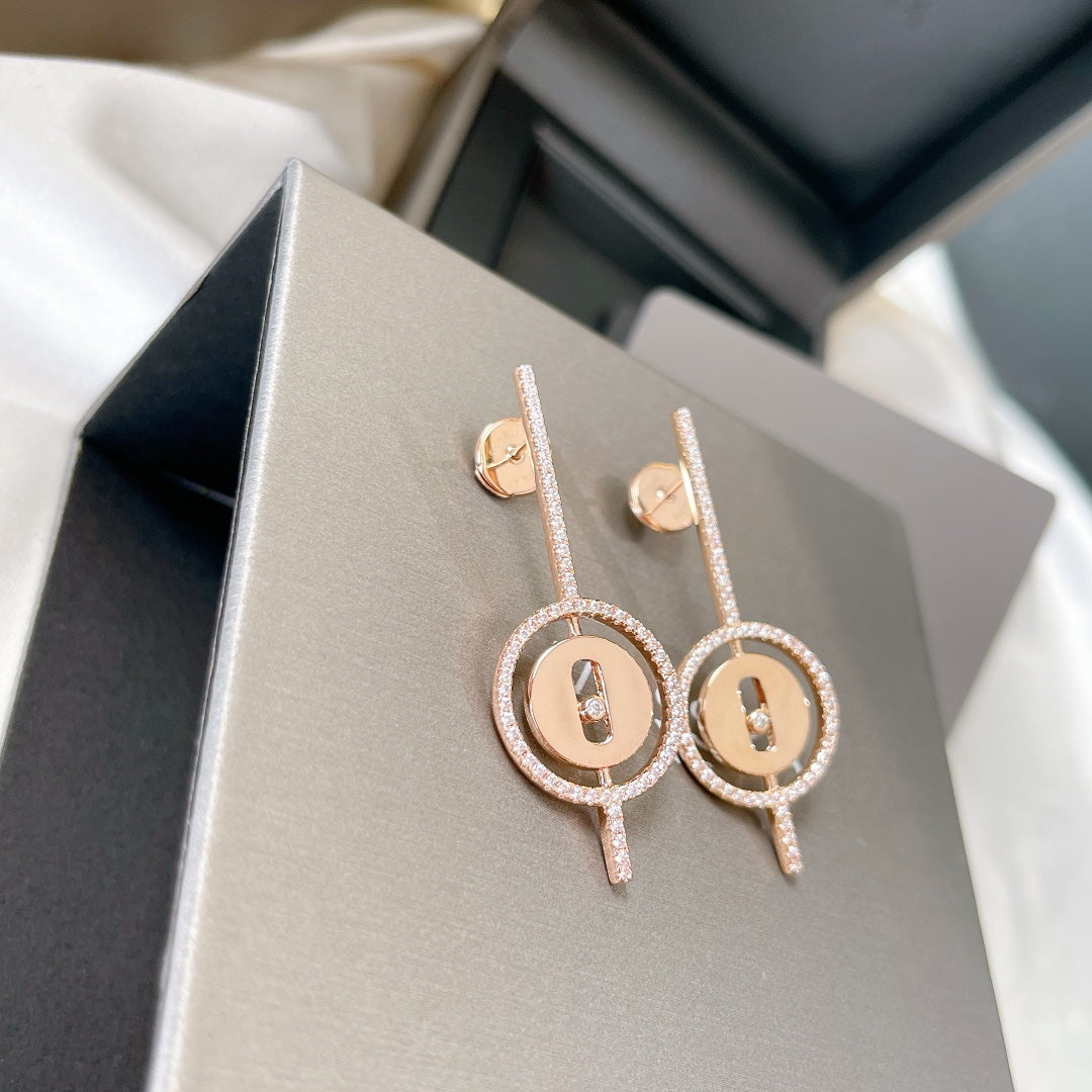 [ElanLuxe Jewelry]LUCKY MOVE ARROW PINK GOLD DIAMOND EARRINGS