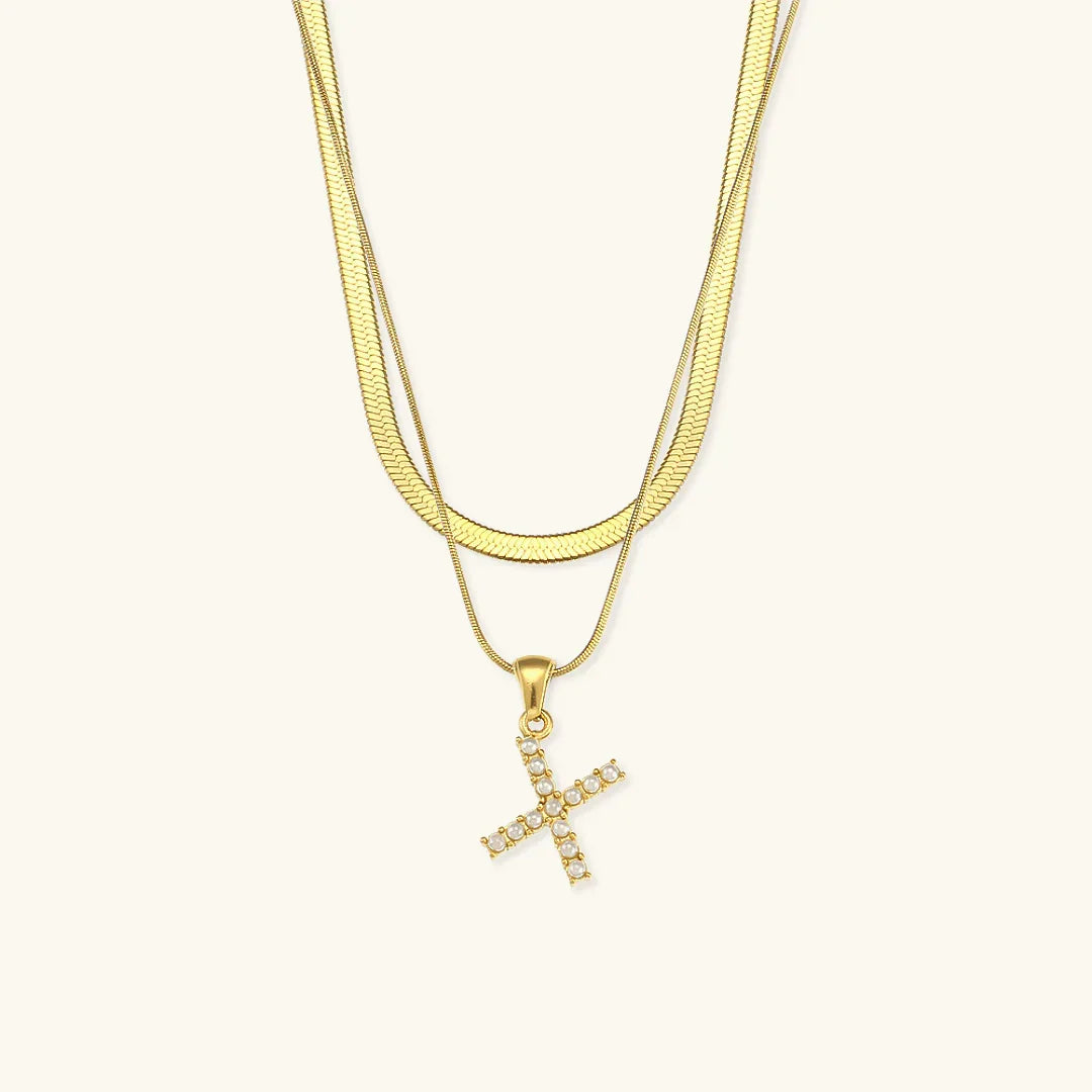 [ElanLuxe]Fiona Layered Gold Initial Letter Necklace