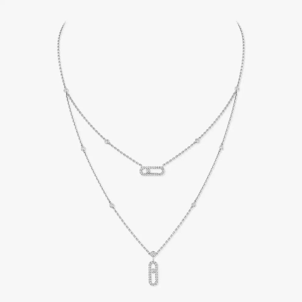 [LUXE]2 Rows Rose Gold Diamond Pave_ Necklace Move Uno