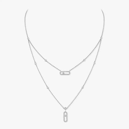 [LUXE]2 Rows Rose Gold Diamond Pave_ Necklace Move Uno
