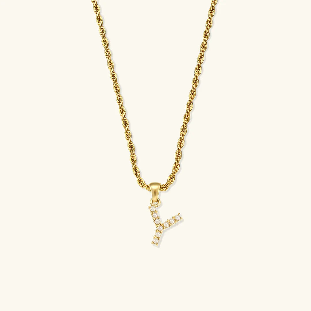 [ElanLuxe]Elodie Initial Letter Pearl Necklace