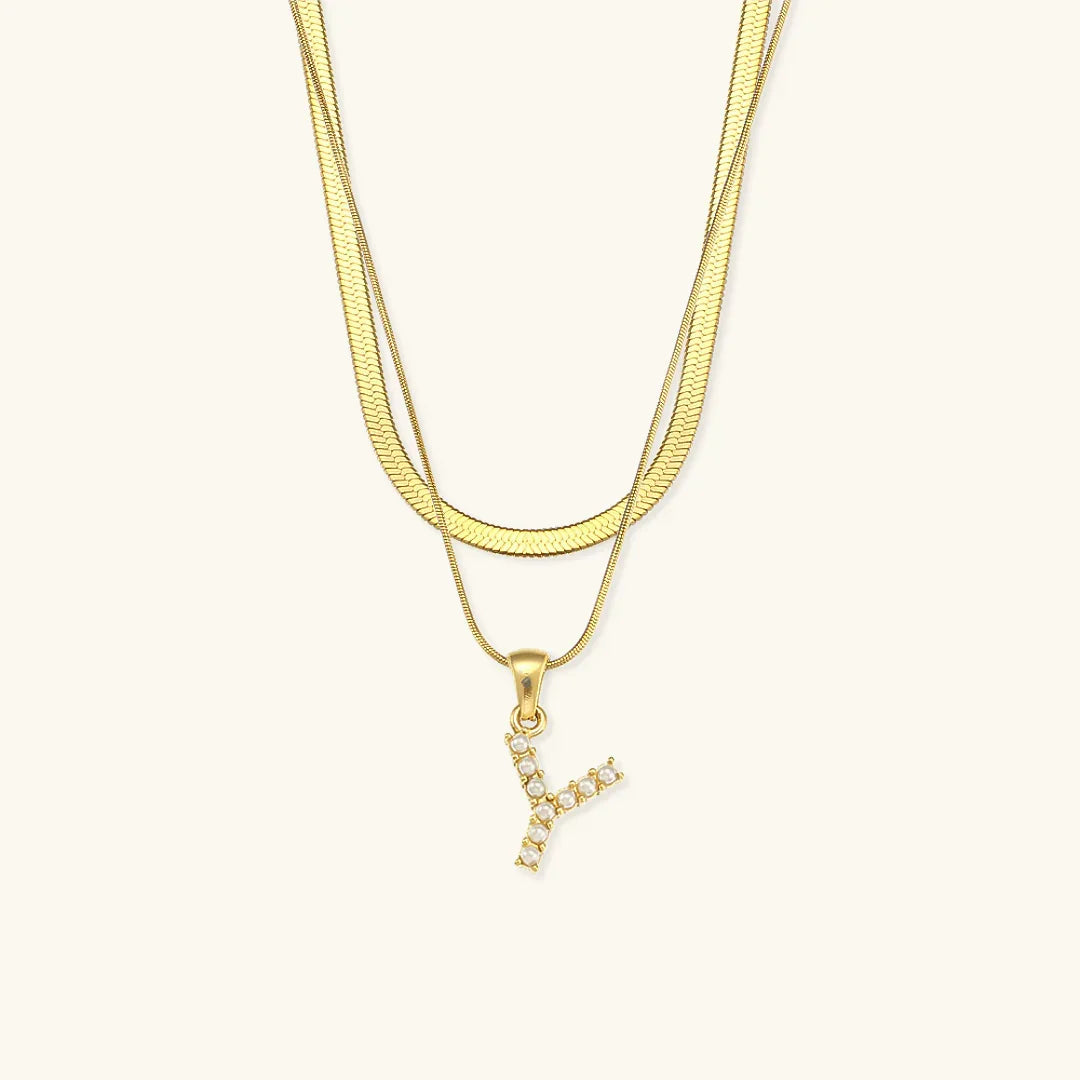 [ElanLuxe]Fiona Layered Gold Initial Letter Necklace
