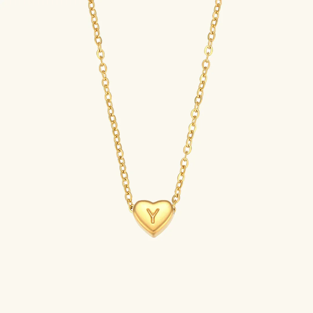 [ElanLuxe]Heart Initial Gold Necklace