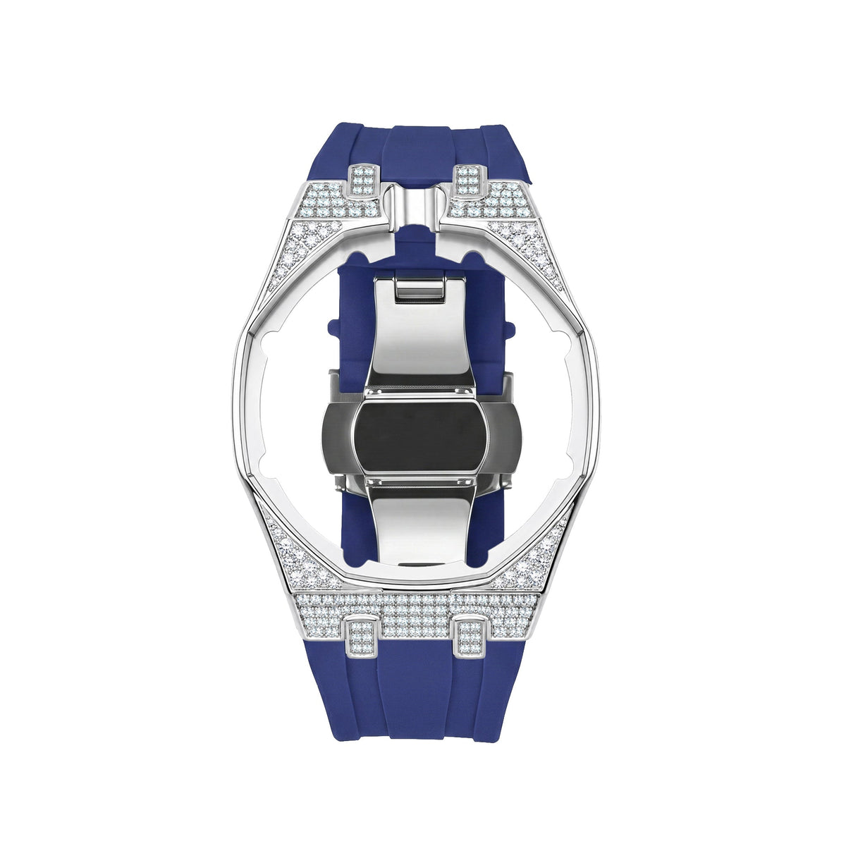 Strap For Ap Swatch Royal Oak Pop Exclusive Steel Case With Diamond(Moissanite) & Silicone Strap