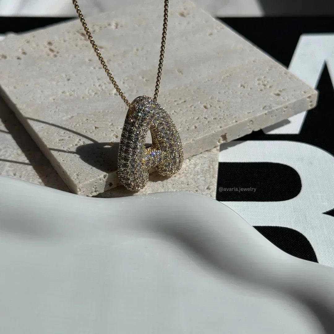[ElanLuxe]Bubble Initial Diamond Necklace