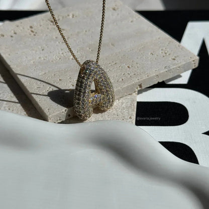[ElanLuxe]Bubble Initial Diamond Necklace