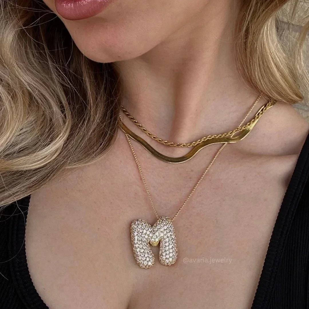 [ElanLuxe]Bubble Initial Diamond Necklace