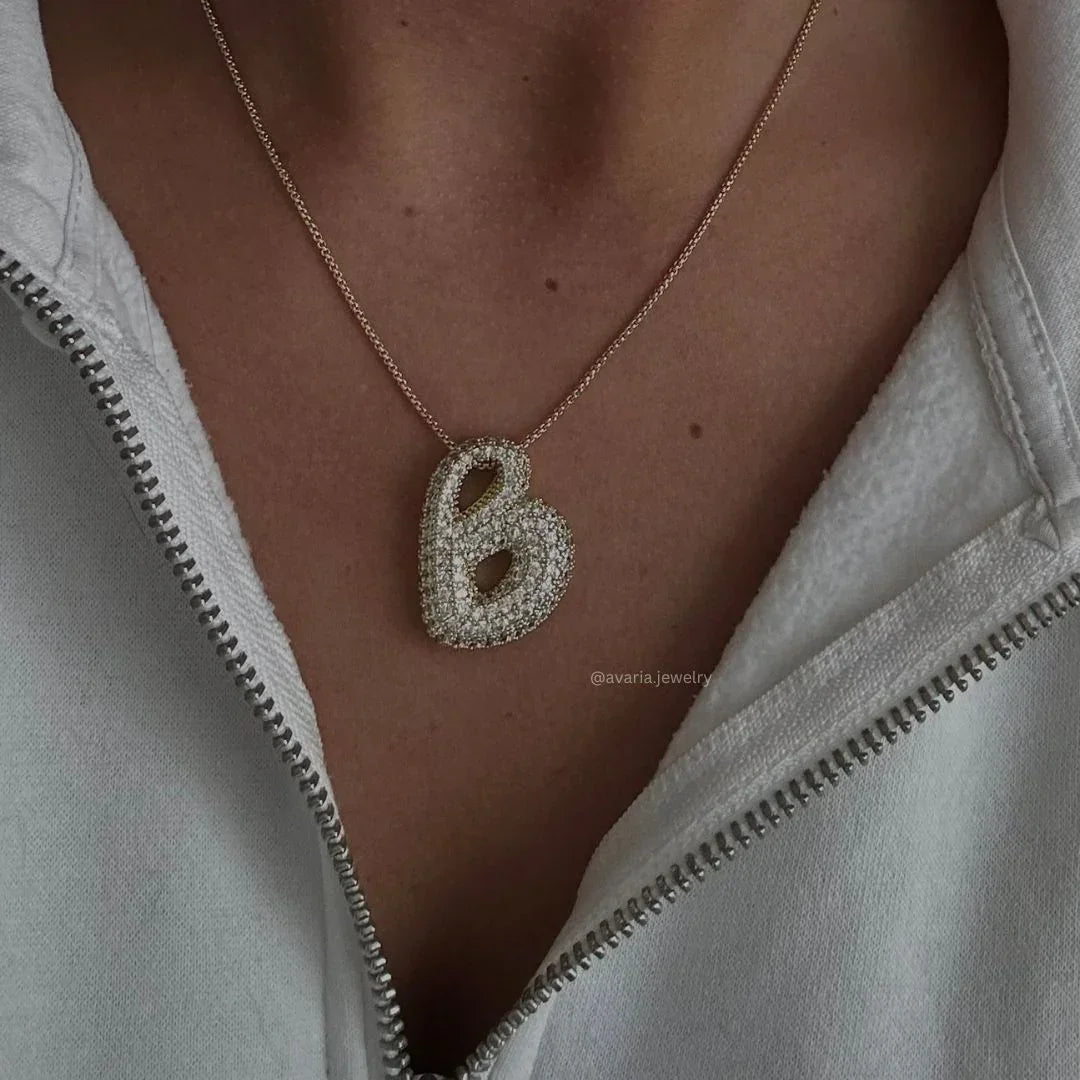 [ElanLuxe]Bubble Initial Diamond Necklace