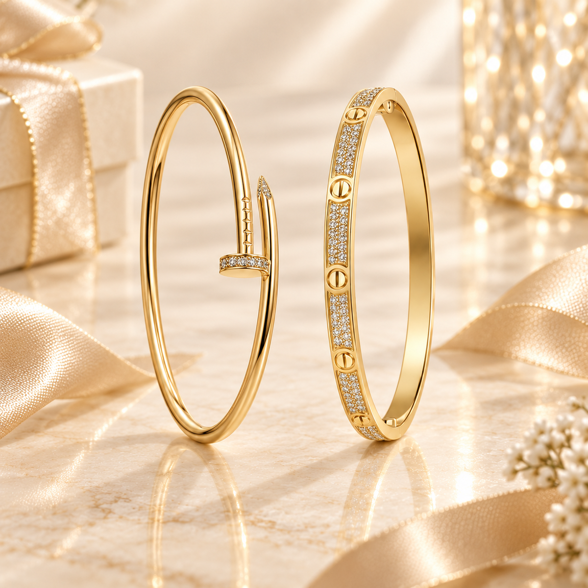 [ElanLuxe Jewelry] JUSTE Diamond & LOVE Diamond-Paved Bracelet Stack Set