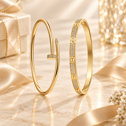 [ElanLuxe Jewelry] JUSTE Diamond & LOVE Diamond-Paved Bracelet Stack Set