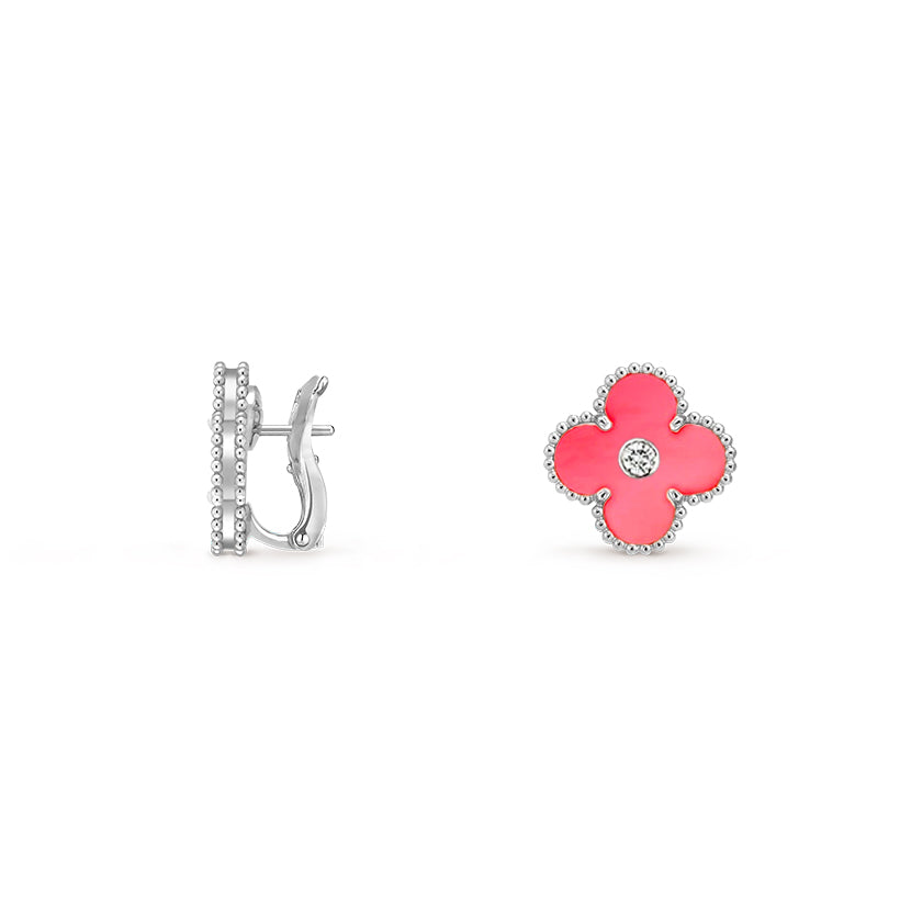 [ElanLuxe Jewelry]CLOVER SILVER 15MM MOP DIAMOND EARRINGS COLLECTION