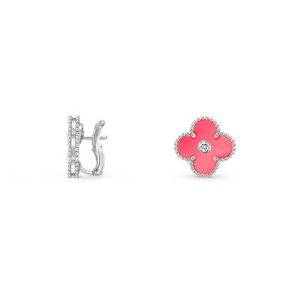 [ElanLuxe Jewelry]CLOVER SILVER 15MM MOP DIAMOND EARRINGS COLLECTION