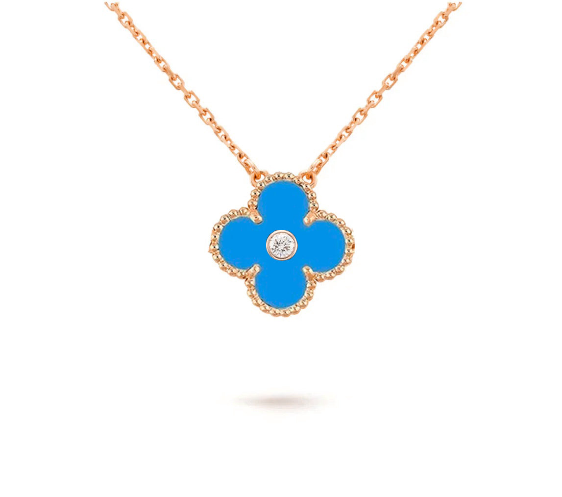 [ElanLuxe Jewelry]CLOVER 15MM DIAMOND SINGLE FLOWER NECKLACE COLLECTION