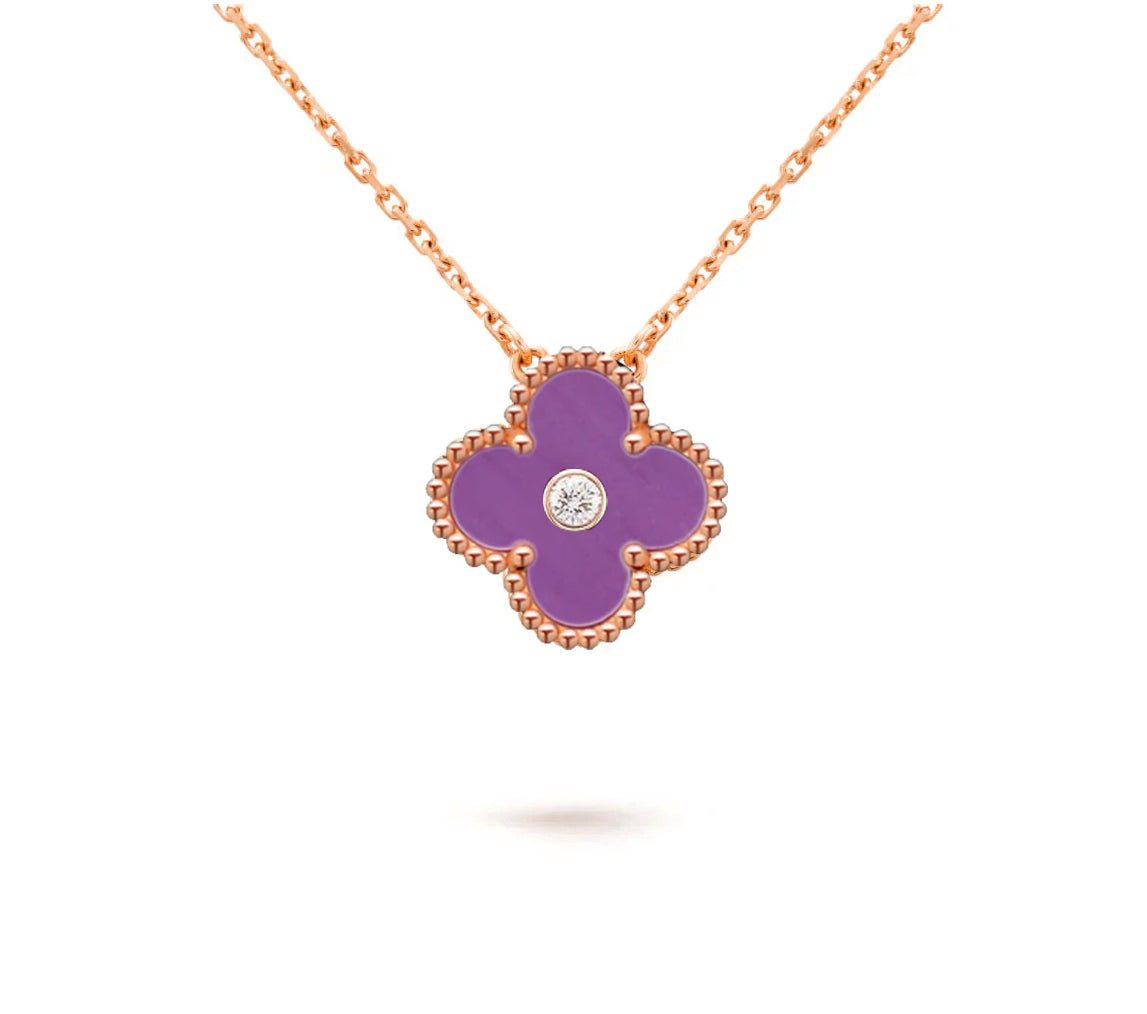 [ElanLuxe Jewelry]CLOVER 15MM DIAMOND SINGLE FLOWER NECKLACE COLLECTION