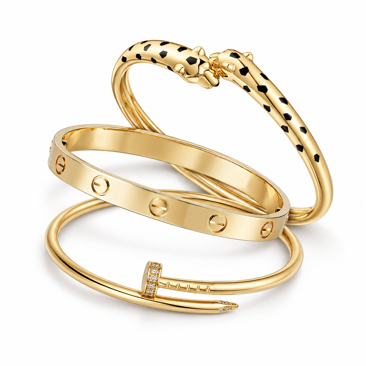[ElanLuxe Jewelry] Panthère & LOVE  & JUSTE  Diamond Bracelet Stack Set