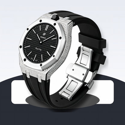 Strap For Ap Swatch Royal Oak Pop Exclusive Steel Case With Diamond(Moissanite) & Silicone Strap