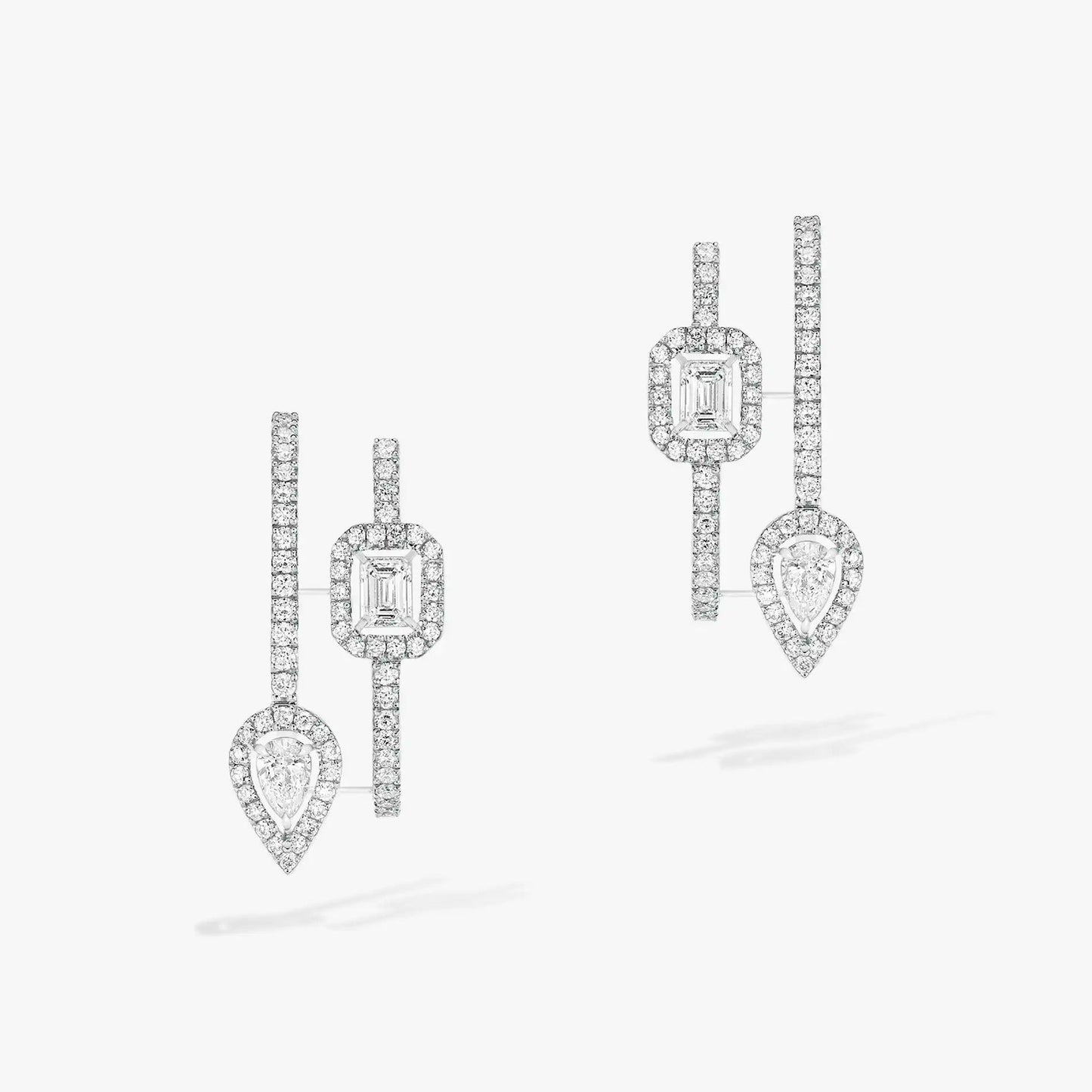 [ElanLuxe Jewelry]CREOLES MY TWIN 2 RANGS SILVER DIAMOND EARRINGS
