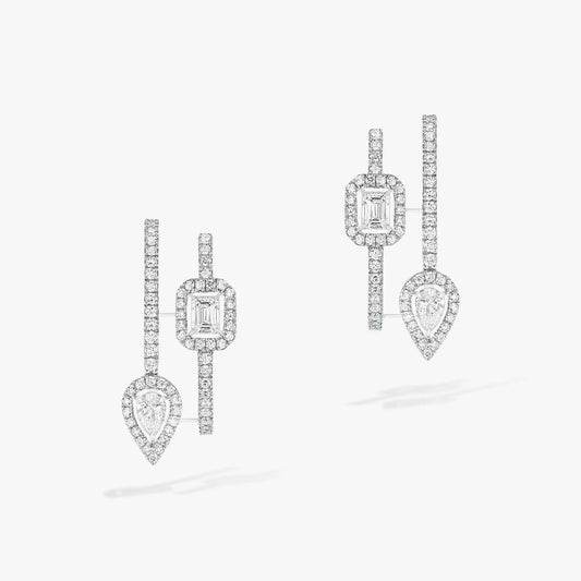 [ElanLuxe Jewelry]CREOLES MY TWIN 2 RANGS SILVER DIAMOND EARRINGS