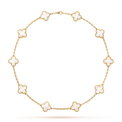 [ElanLuxe Jewelry]CLOVER 10 MOTIFS WHITE MOTHER OF PEARL NECKLACE