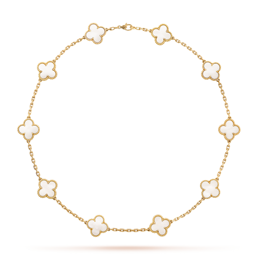 [ElanLuxe Jewelry]CLOVER 10 MOTIFS WHITE MOTHER OF PEARL NECKLACE