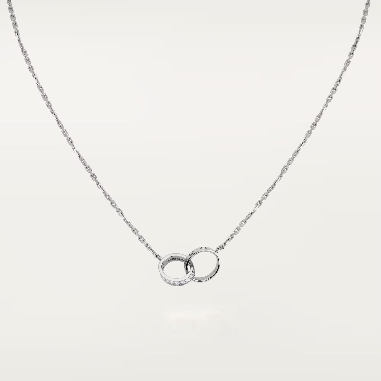 [ElanLuxe Jewelry]LOVE DOUBLE RING HALF DIAMOND NECKLACE