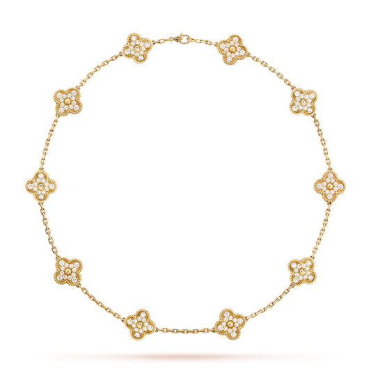 [ElanLuxe Jewelry]CLOVER 10 MOTIFS DIAMOND NECKLACE