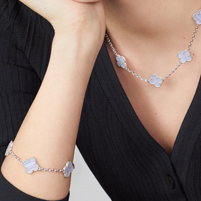 [ElanLuxe Jewelry]CLOVER 10 MOTIFS BLUE CHALCEDONY NECKLACE