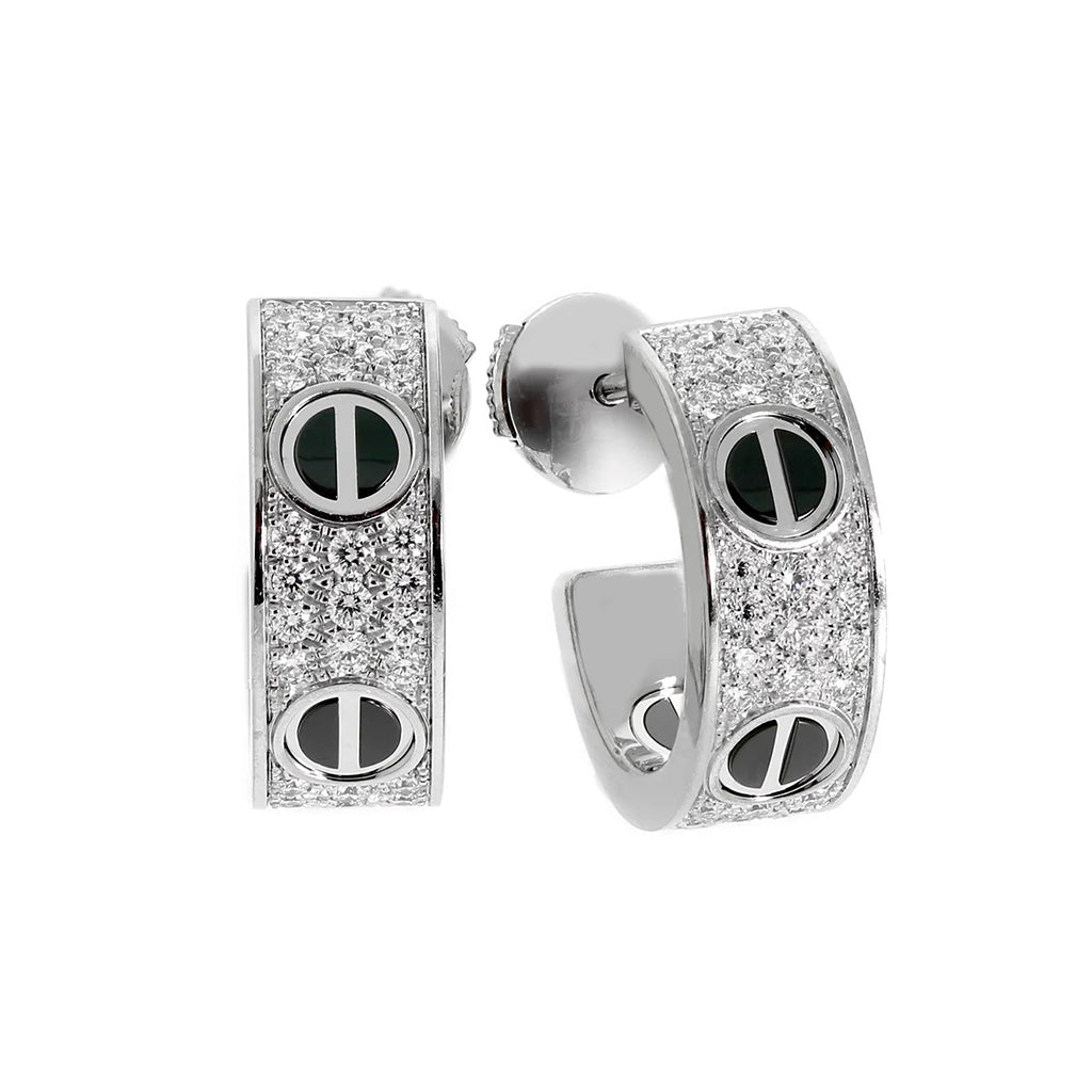 [ElanLuxe Jewelry]LOVE CERAMIC DIAMOND PAVED SILVER EARRINGS