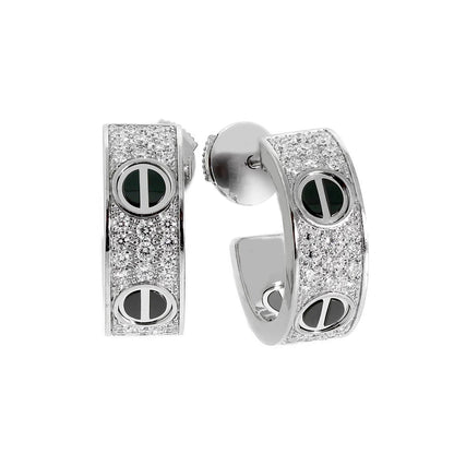 [ElanLuxe Jewelry]LOVE CERAMIC DIAMOND PAVED SILVER EARRINGS