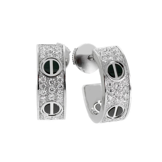 [ElanLuxe Jewelry]LOVE CERAMIC DIAMOND PAVED SILVER EARRINGS