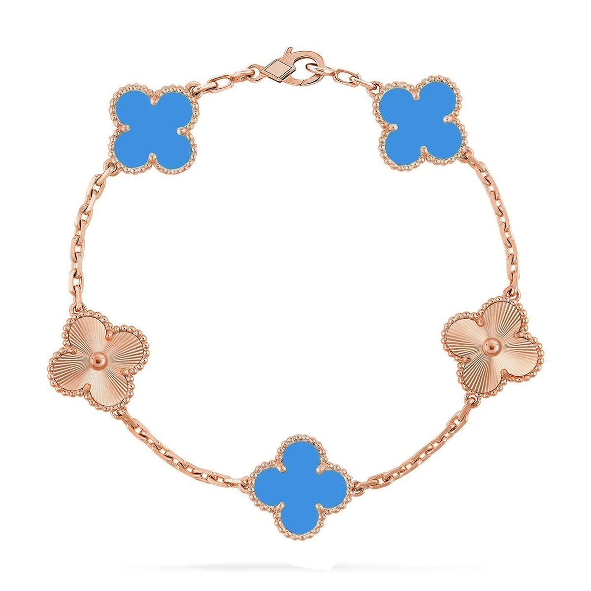 [ElanLuxe Jewelry] CLOVER 5 MOTIF BLUE AGATE BRACELET COLLECTION