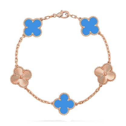 [ElanLuxe Jewelry] CLOVER 5 MOTIF BLUE AGATE BRACELET COLLECTION