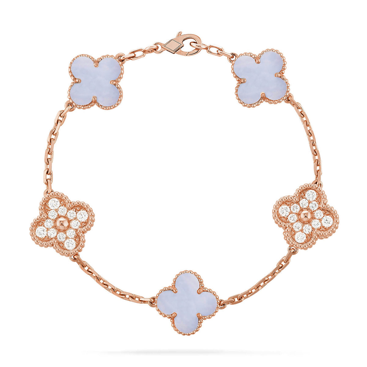 [ElanLuxe Jewelry] CLOVER 5 MOTIF PURPLE CHALCEDONY BRACELET COLLECTION