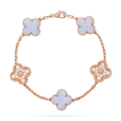 [ElanLuxe Jewelry] CLOVER 5 MOTIF PURPLE CHALCEDONY BRACELET COLLECTION