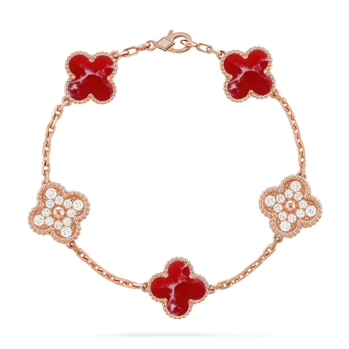 [ElanLuxe Jewelry]CLOVER 5 MOTIF RED PATTERN BRACELET COLLECTION