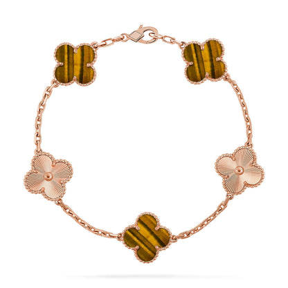 [ElanLuxe Jewelry] CLOVER 5 MOTIFS TIGER EYE BRACELET COLLECTION