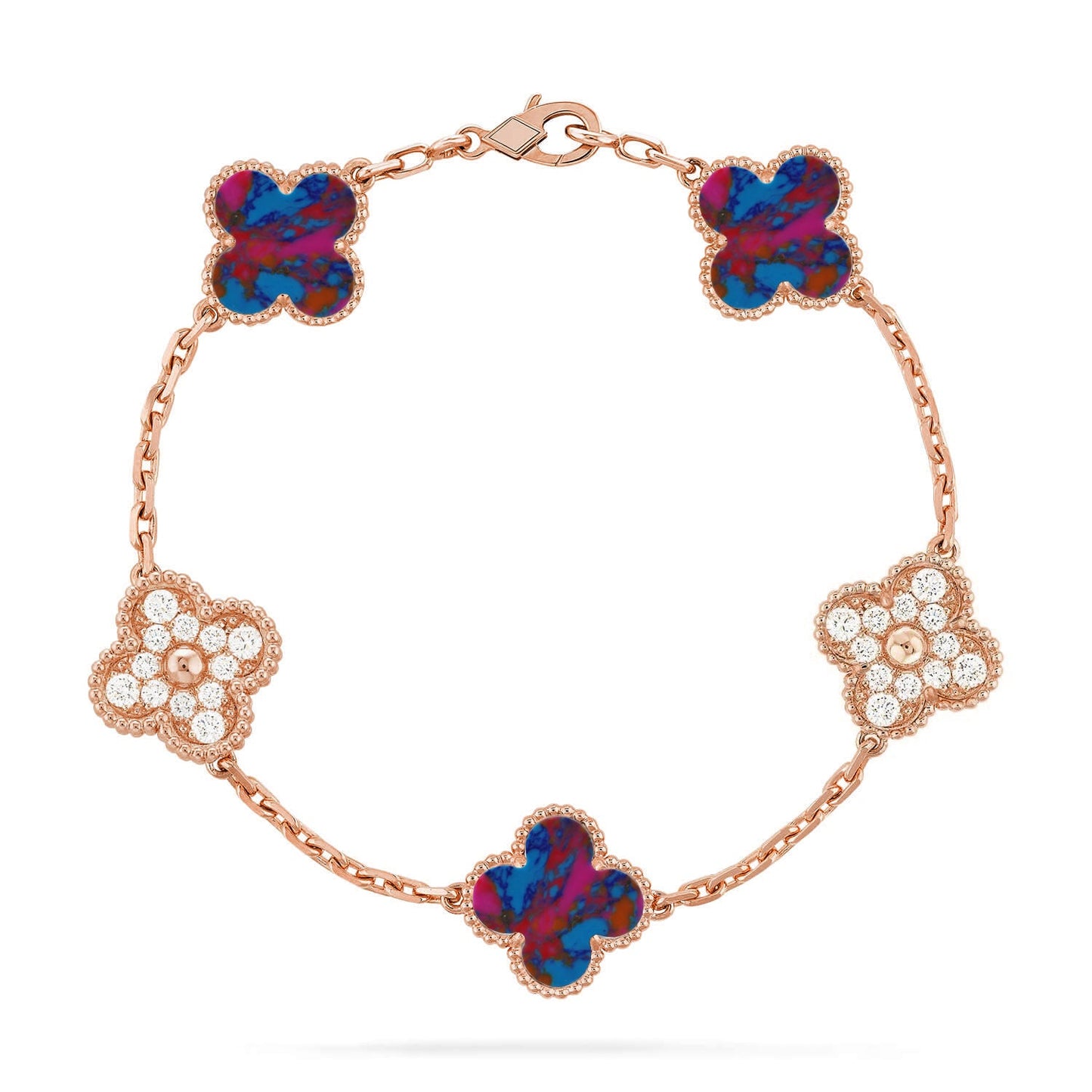 [ElanLuxe Jewelry]CLOVER 5 MOTIF COLOR GEMSTONES BRACELET COLLECTION