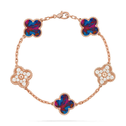 [ElanLuxe Jewelry]CLOVER 5 MOTIF COLOR GEMSTONES BRACELET COLLECTION