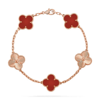 [ElanLuxe Jewelry] CLOVER 5 MOTIF RED CORNELIAN BRACELET COLLECTION