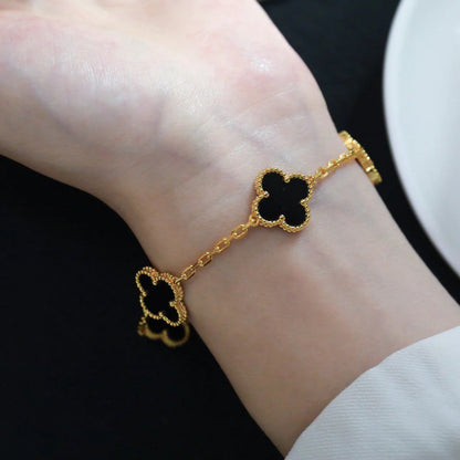 [ElanLuxe Jewelry]CLOVER  5 MOTIFS BLACK ONYX BRACELET