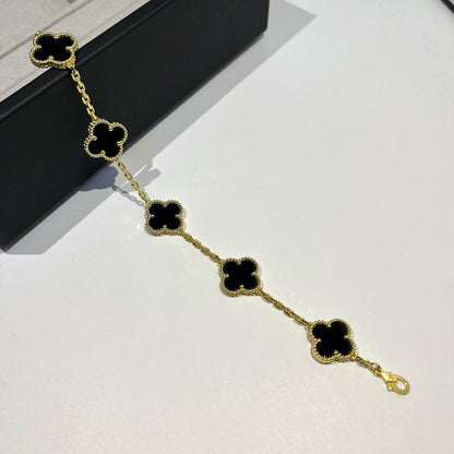 [ElanLuxe Jewelry]CLOVER  5 MOTIFS BLACK ONYX BRACELET