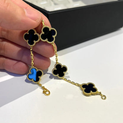 [ElanLuxe Jewelry]CLOVER  5 MOTIFS BLACK ONYX BRACELET