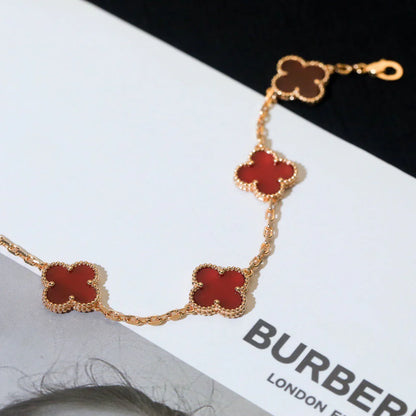 [ElanLuxe Jewelry] CLOVER 5 MOTIF RED CORNELIAN BRACELET COLLECTION